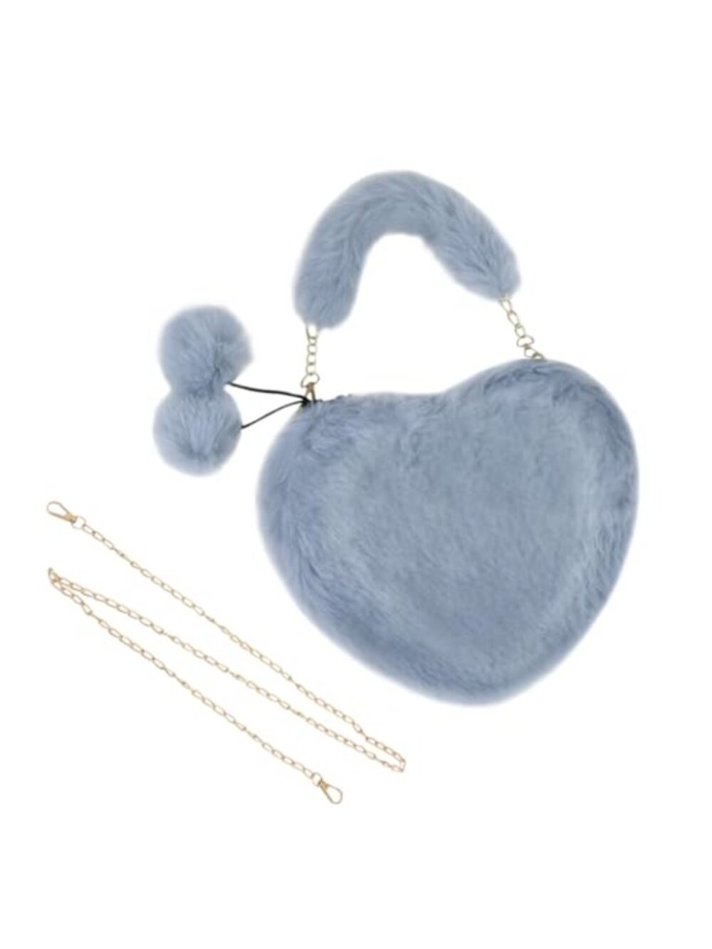 Plush Heart Crossbody Purse with Chain Strap & Handle